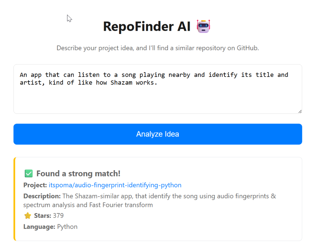 RepoFinder AI demo
